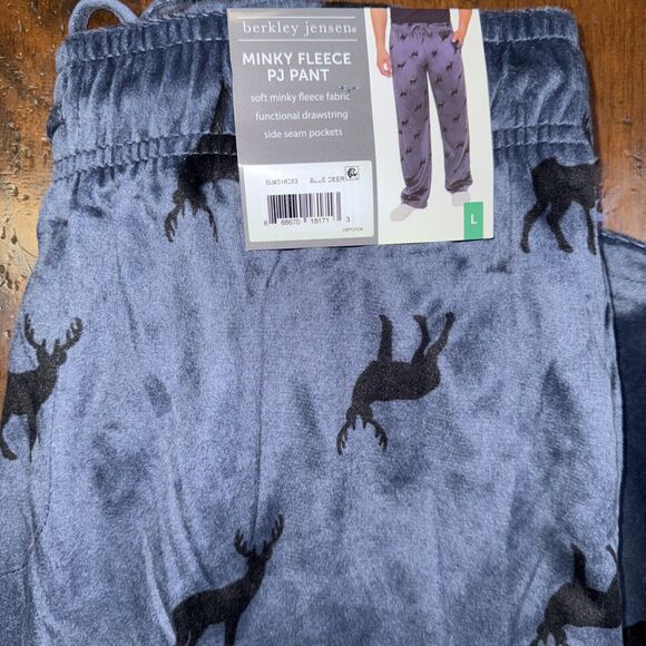 NWT Minky Fleece Men's Pajama Pants Blue Lounging - Large - Picture 1 of 4